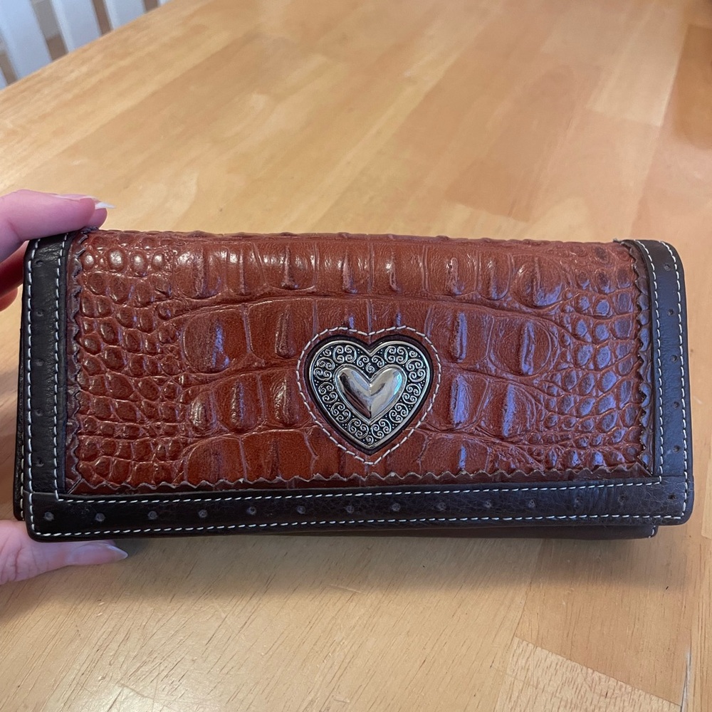 Brighton Brown Croc-Embossed Wallet with Heart Accent